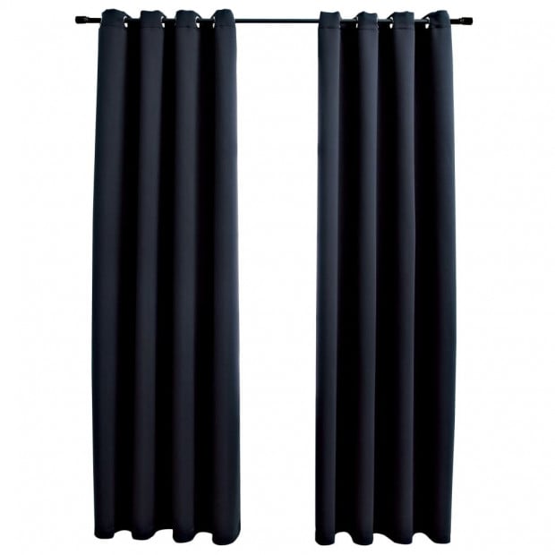 Blockout Curtains With Metal Rings 2 Pcs Black 140x245 Cm