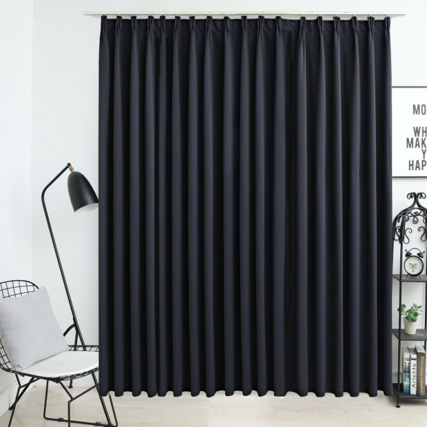 Blockout Curtain With Hooks Black 290x245 Cm Image 2