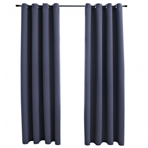 Blockout Curtains With Metal Rings 2 Pcs Anthracite 140x245 Cm