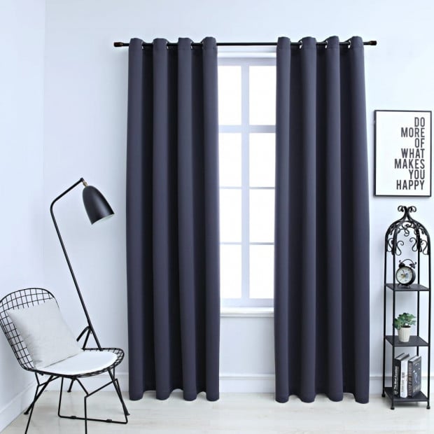 Blockout Curtains With Metal Rings 2 Pcs Anthracite 140x245 Cm Image 2