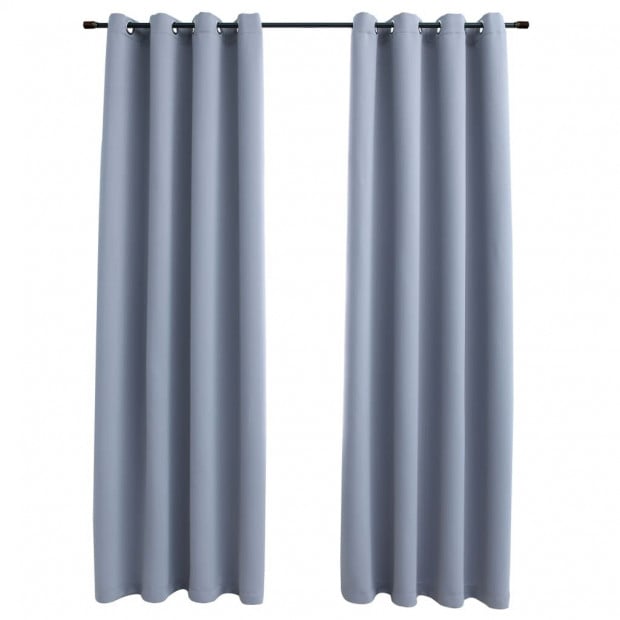 Blockout Curtains With Metal Rings 2 Pcs Grey 140x245 Cm