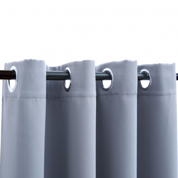 Blockout Curtains With Metal Rings 2 Pcs Grey 140x245 Cm Image 4