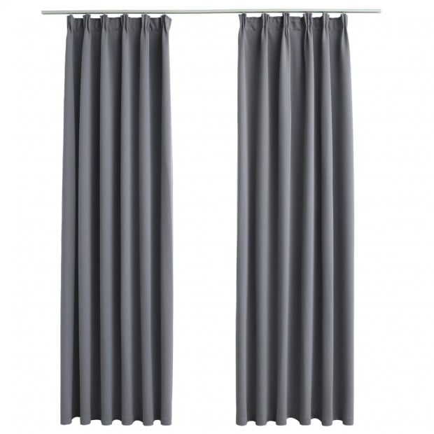 Blockout Curtains With Hooks 2 Pcs Grey 140x245 Cm