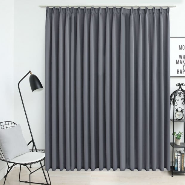 Blockout Curtain With Hooks Grey 290x245 Cm Image 2