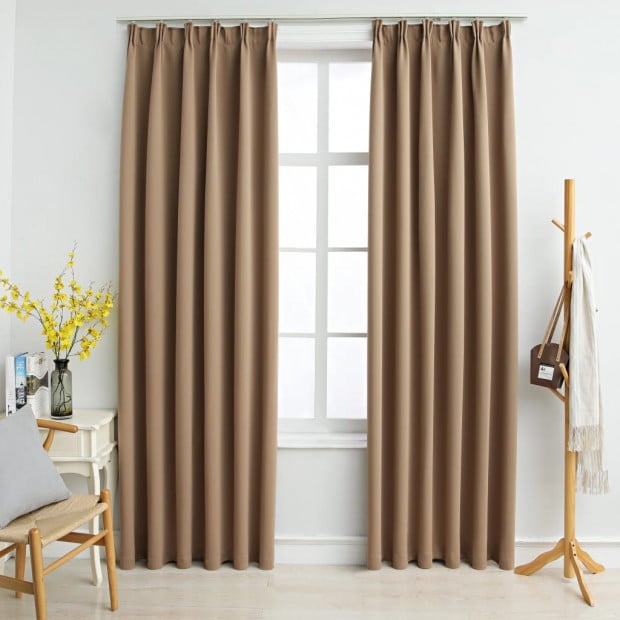 Blockout Curtains With Hooks 2 Pcs Taupe 140x245 Cm Image 2