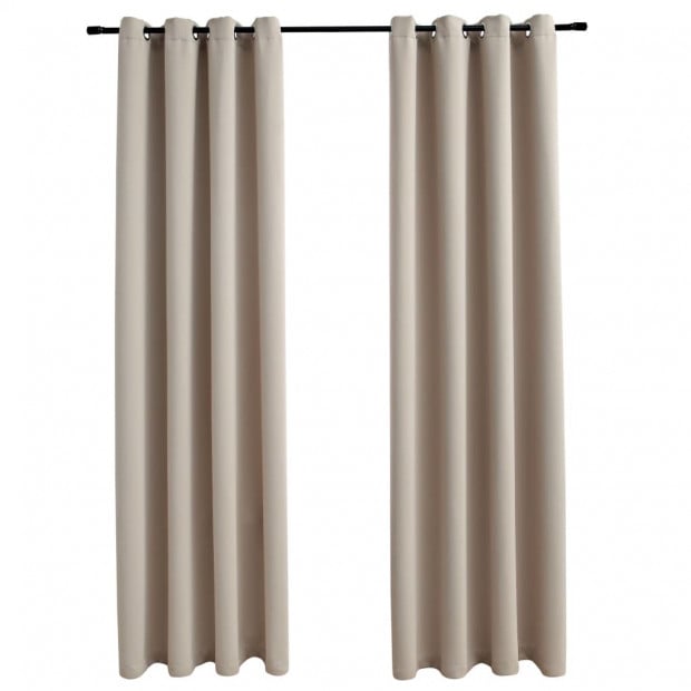 Blockout Curtains With Metal Rings 2 Pcs Beige 140x245 Cm