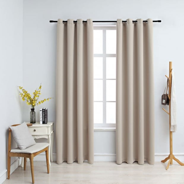Blockout Curtains With Metal Rings 2 Pcs Beige 140x245 Cm Image 2