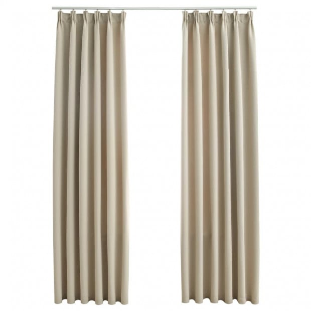 Blockout Curtains With Hooks 2 Pcs Beige 140x245 Cm
