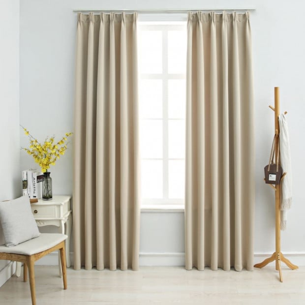 Blockout Curtains With Hooks 2 Pcs Beige 140x245 Cm Image 2