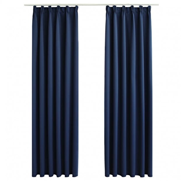 Blockout Curtains With Hooks 2 Pcs Blue 140x245 Cm
