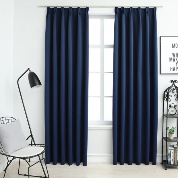 Blockout Curtains With Hooks 2 Pcs Blue 140x245 Cm Image 2