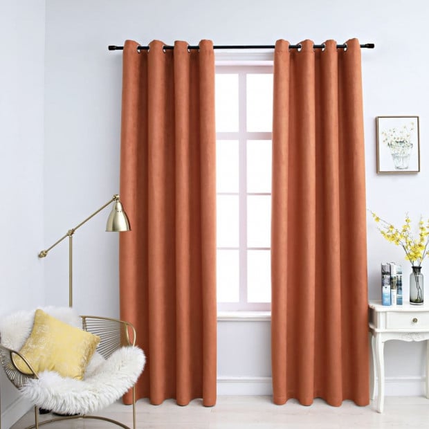 Blockout Curtains With Metal Rings 2 Pcs Rust 140x245 Cm Image 2