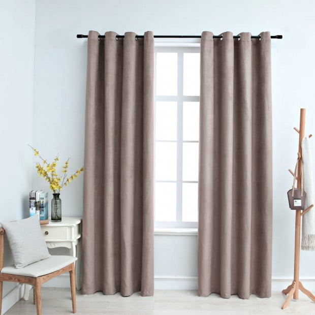 Blockout Curtains With Metal Rings 2 Pcs Taupe 140x225 Cm Image 2