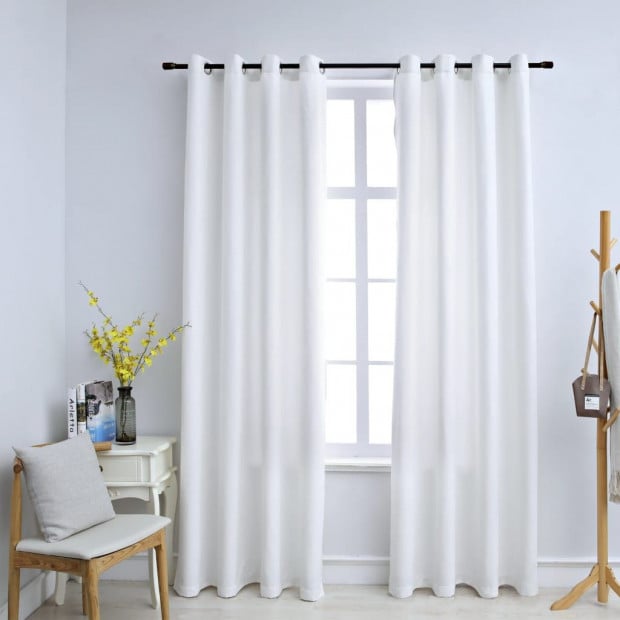 Blockout Curtains With Metal Rings 2 Pcs Off White 140x225 Cm Image 2