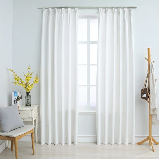 Blockout Curtains With Hooks 2 Pcs Off White 140x225 Cm Image 2