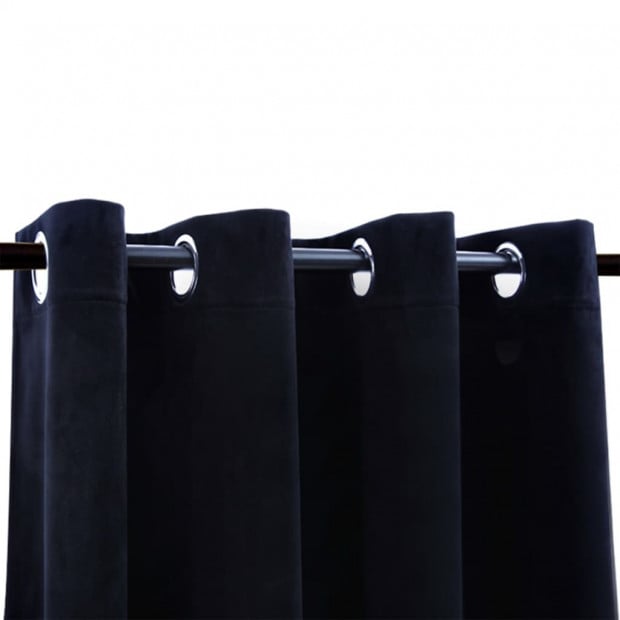 Blockout Curtains With Rings 2 Pcs Velvet Black 140x245 Cm Image 3