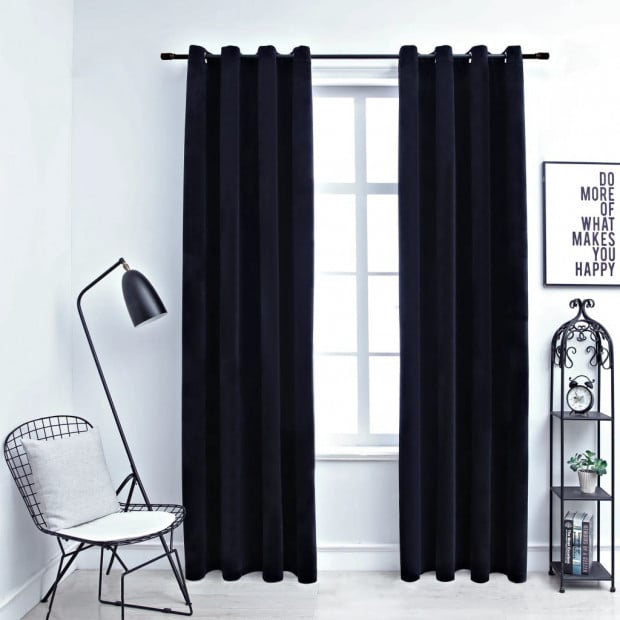 Blockout Curtains With Rings 2 Pcs Velvet Black 140x245 Cm Image 2