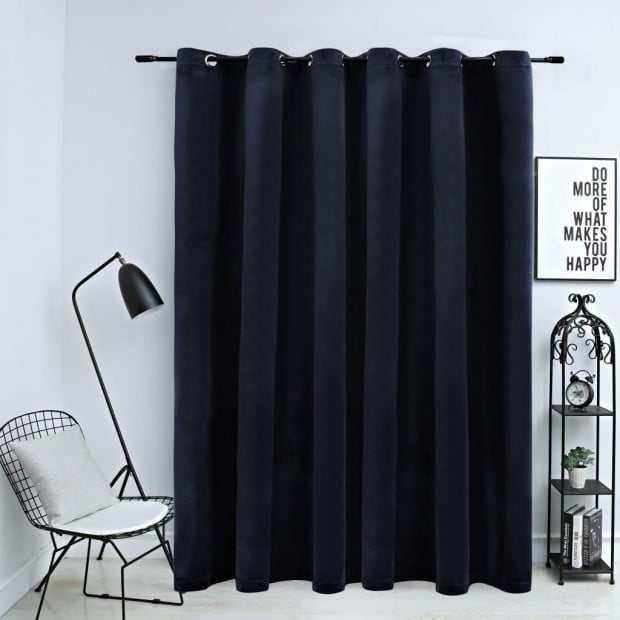 Blockout Curtain With Metal Rings Velvet Black 290x245 Cm Image 2