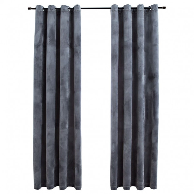 Blockout Curtains With Rings 2 Pcs Velvet Anthracite 140 x 245cm Image 2