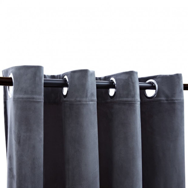 Blockout Curtains With Rings 2 Pcs Velvet Anthracite 140 x 245cm Image 4