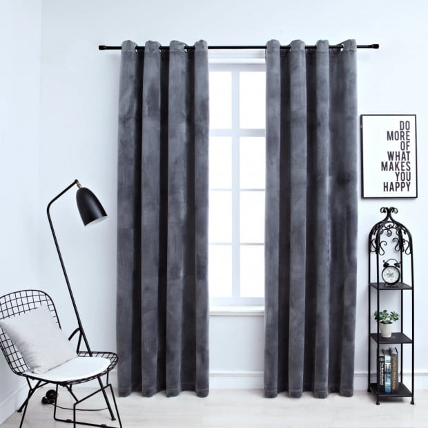 Blockout Curtains With Rings 2 Pcs Velvet Anthracite 140 x 245cm