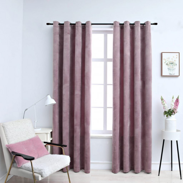 Curtains With Rings 2 Pcs Velvet Antique Pink 140x175 Cm Image 2