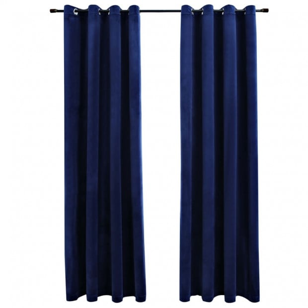 Curtains With Rings 2 Pcs Velvet Dark Blue 140x175 Cm