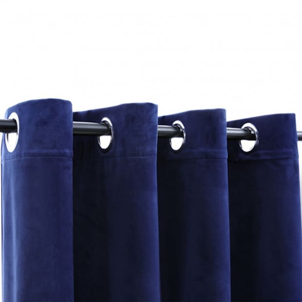 Curtains With Rings 2 Pcs Velvet Dark Blue 140x175 Cm Image 4
