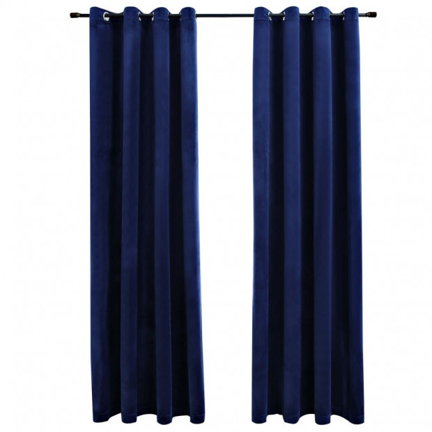 Curtains With Rings 2 Pcs Velvet Dark Blue 140x245 Cm