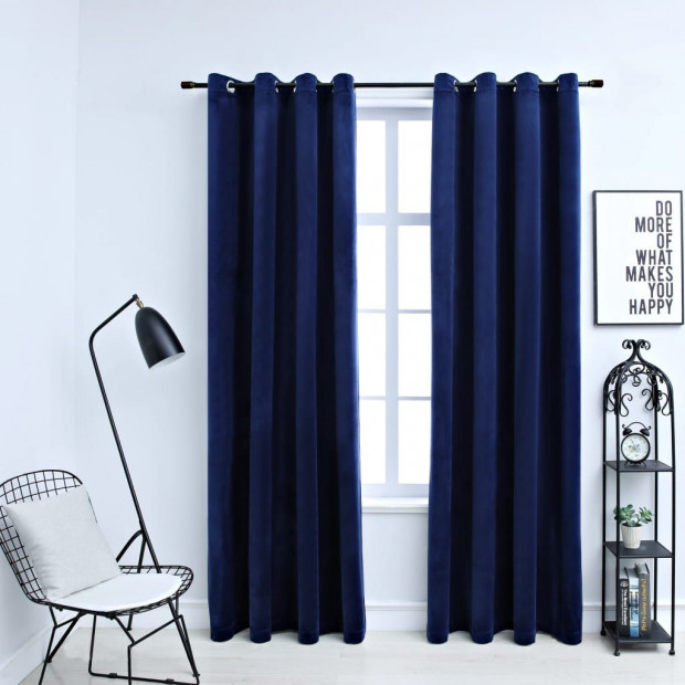 Curtains With Rings 2 Pcs Velvet Dark Blue 140x245 Cm Image 2