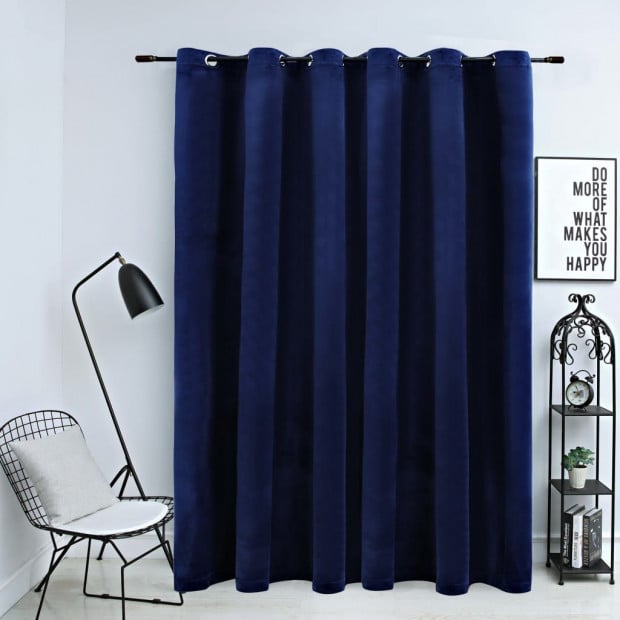 Curtain With Metal Rings Velvet Dark Blue 290x245 Cm Image 2