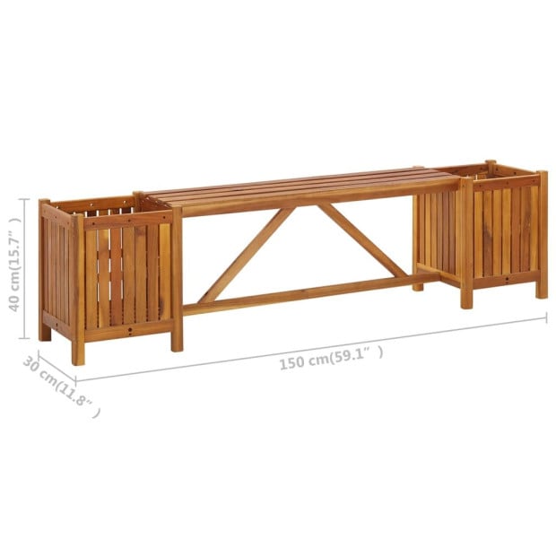 Garden Bench With 2 Planters 150x30x40 Cm Solid Acacia Wood Image 5