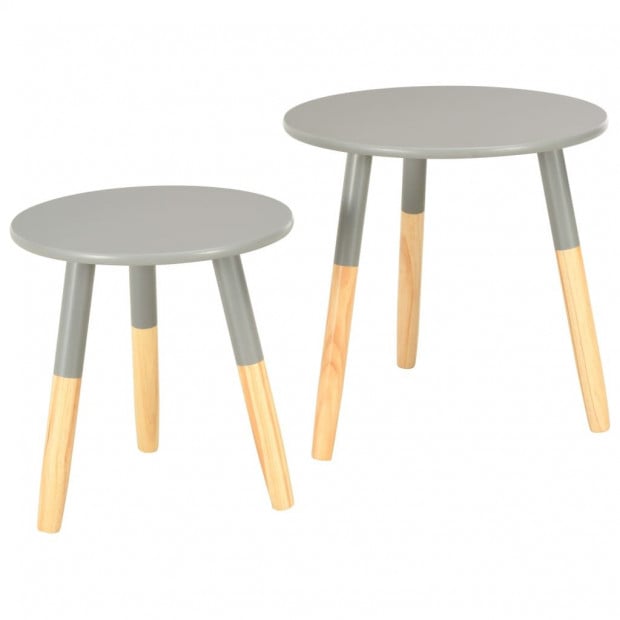Side Tables 2 Pcs Grey Solid Pinewood Image 2