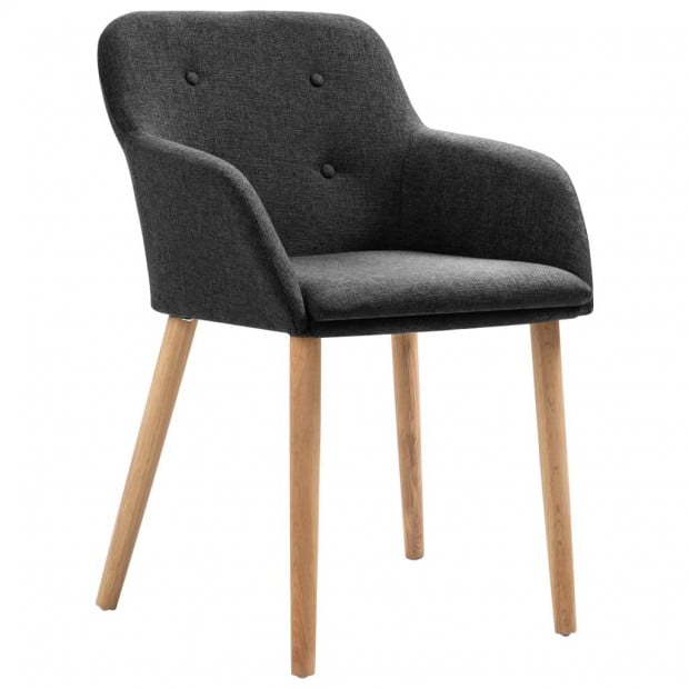 Dining Chairs 4 Pcs Dark Grey Fabric And Solid Oak Wood Image 2