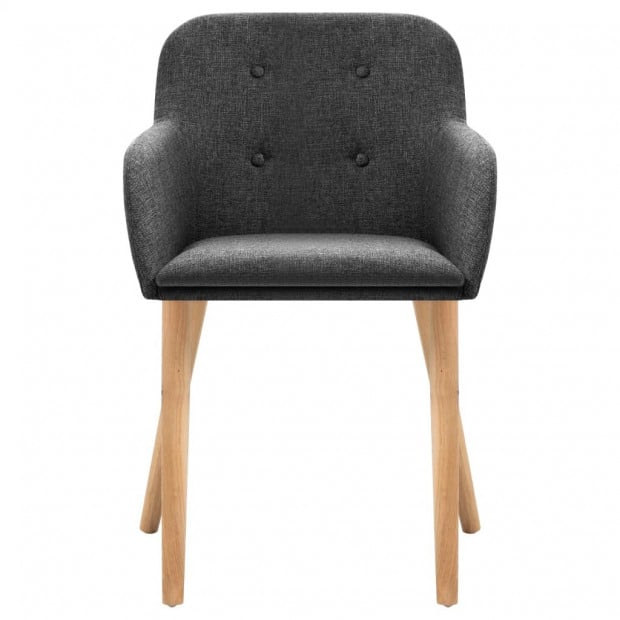 Dining Chairs 4 Pcs Dark Grey Fabric And Solid Oak Wood Image 3