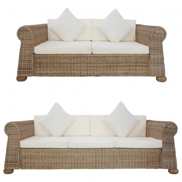 New 2 Piece Sofa Set With Cushions Natural Rattan