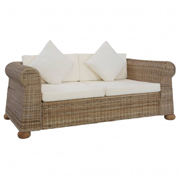 New 2 Piece Sofa Set With Cushions Natural Rattan Image 3