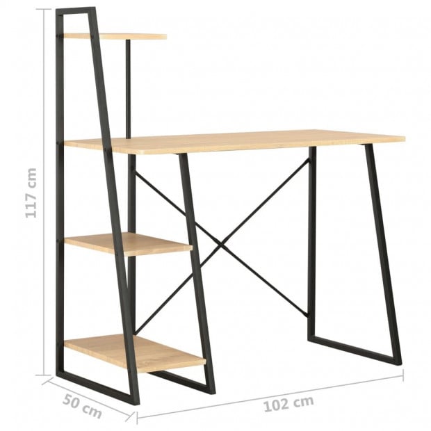 Desk With Shelving Unit Black And Oak 102x50x117 Cm Image 7