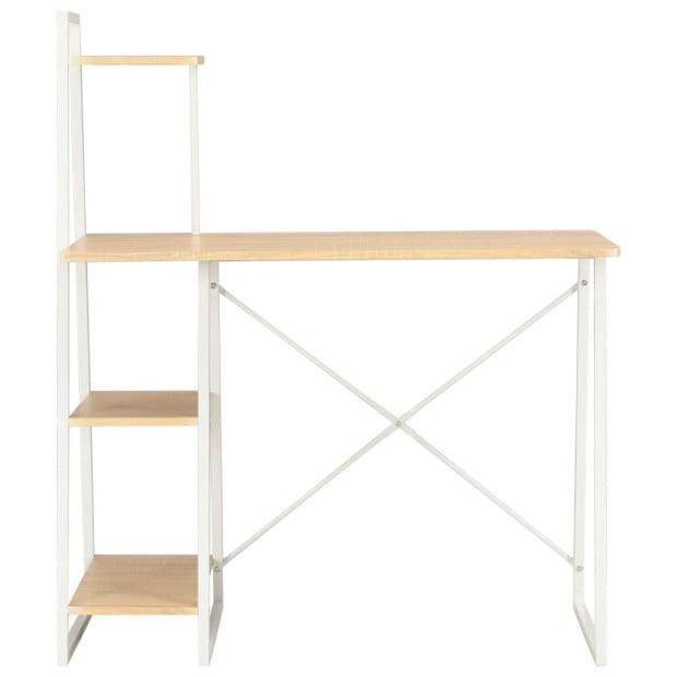 Desk With Shelving Unit White And Oak 102x50x117 Cm Image 2
