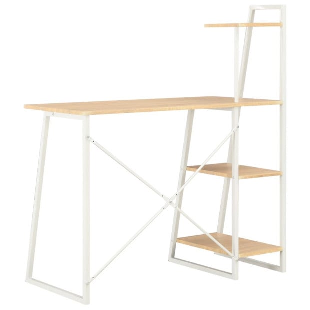 Desk With Shelving Unit White And Oak 102x50x117 Cm Image 4