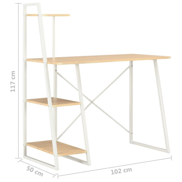 Desk With Shelving Unit White And Oak 102x50x117 Cm Image 7