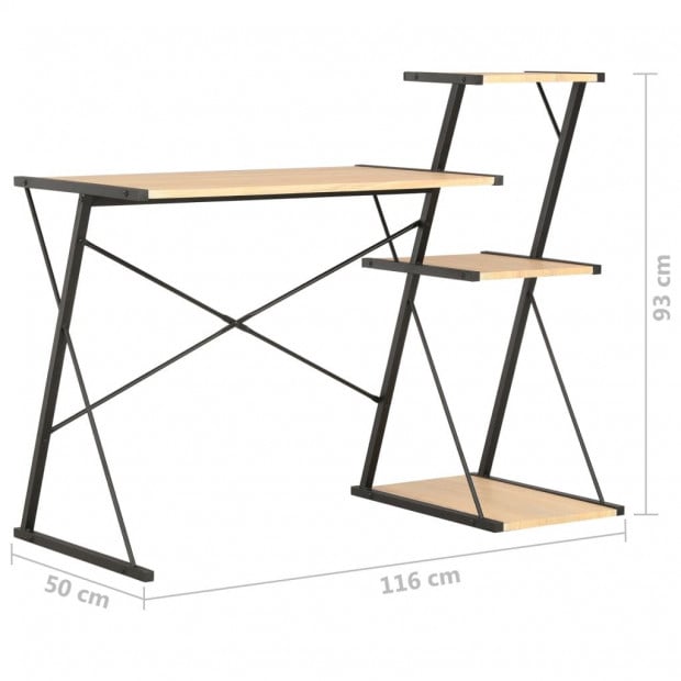 Desk With Shelf Black And Oak 116x50x93 Cm Image 7