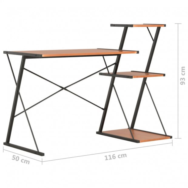 Desk With Shelf Black And Brown 116x50x93 Cm Image 7