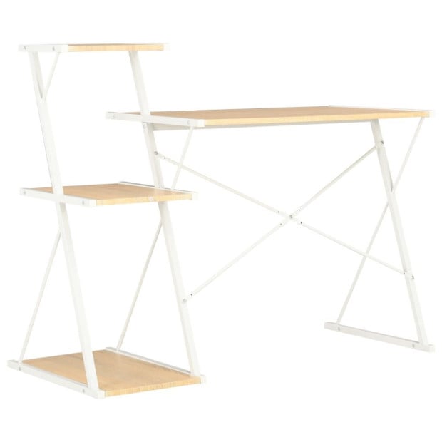 Desk With Shelf White And Oak 116x50x93 Cm Image 4