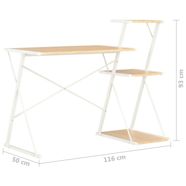 Desk With Shelf White And Oak 116x50x93 Cm Image 7