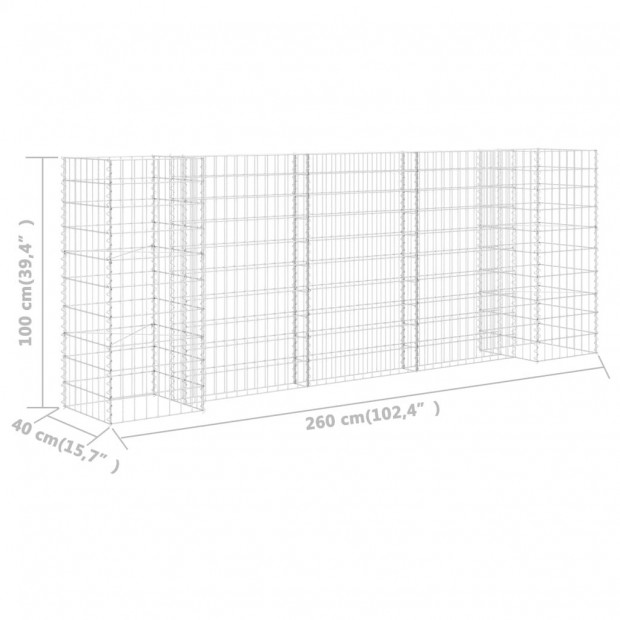 H-shaped Gabion Planter Steel Wire 260x40x100 Cm Image 6