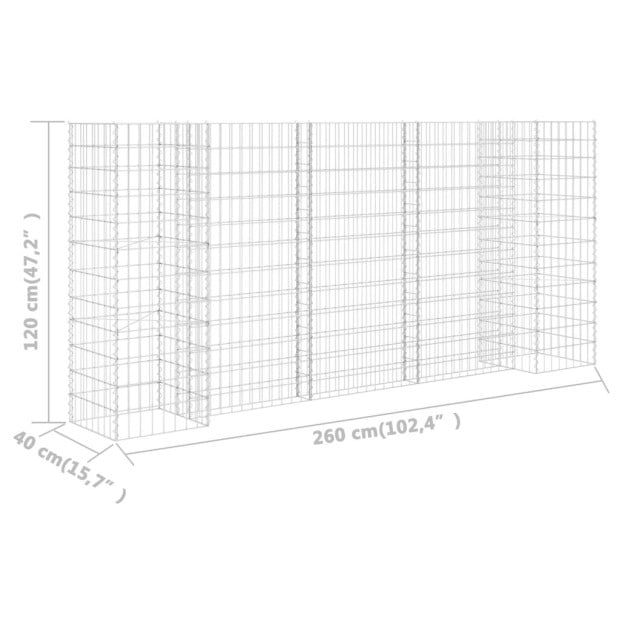 H-shaped Gabion Planter Steel Wire 260x40x120 Cm Image 6