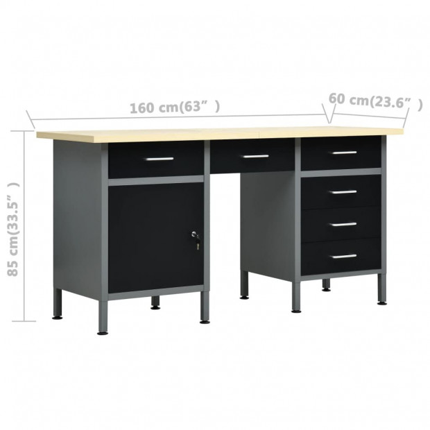 Workbench Black 160x60x85 Cm Steel Image 9