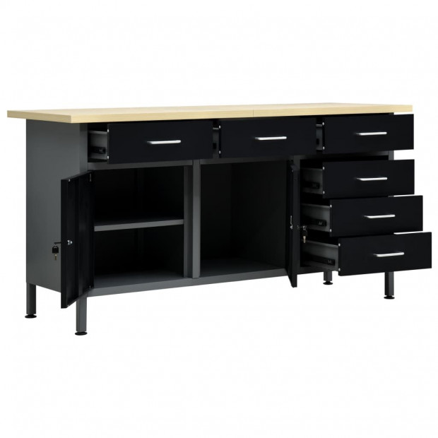 Workbench Black 160x60x85 Cm Steel Image 3
