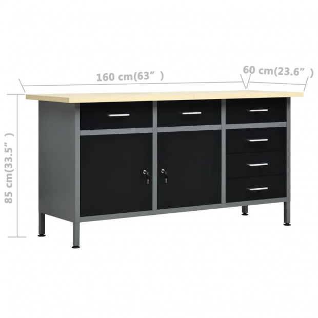 Workbench Black 160x60x85 Cm Steel Image 9